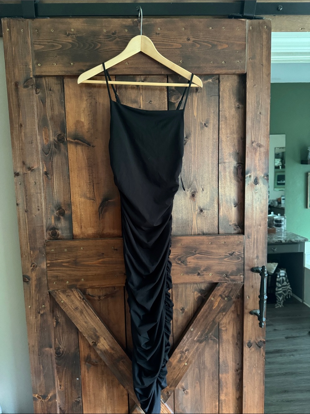 Michael Kors Black Ruched Maxi Slip Dress